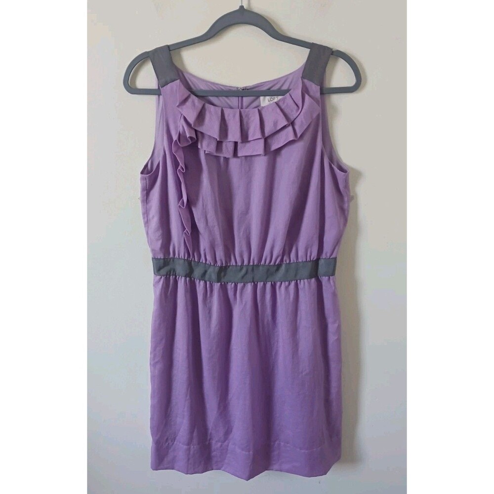 LOFT Dress Women 8 Lilac Gray Semi Sheer Lined Knee Length Back Zip